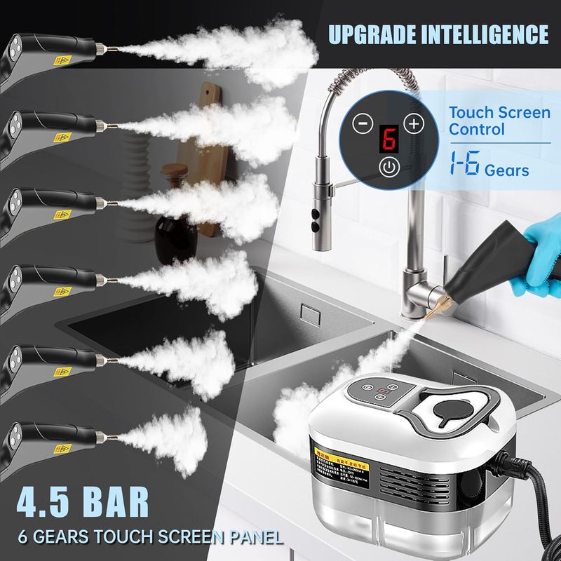 Haosidsn Powerful 2500W Handheld Steam Cleaner,15s Fast Heat-Up & High-Pressure Steam, 6-Level Adjustable Settings for Deep Cleaning on Floors, Kitchen, Bathroom, Car, Grout (White) - Image 3